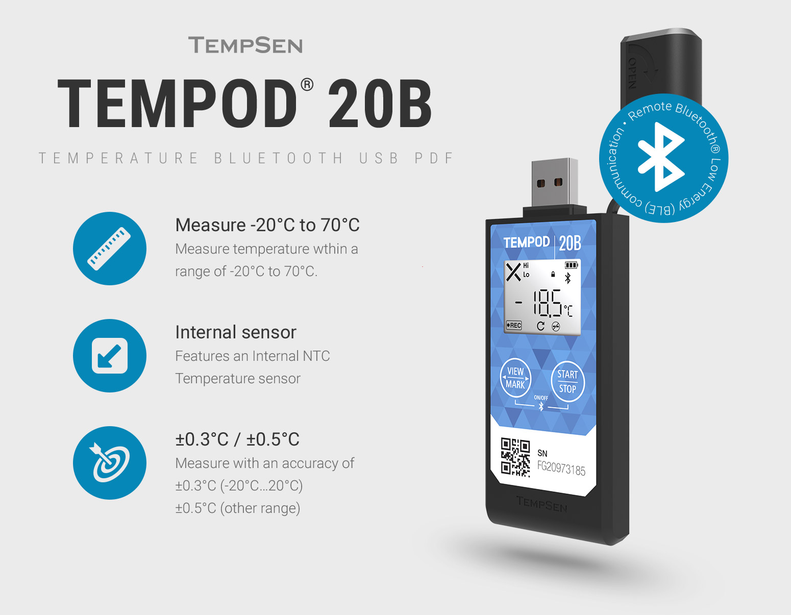 Tempod 20B Low Temperature Wireless Bluetooth Data Logger