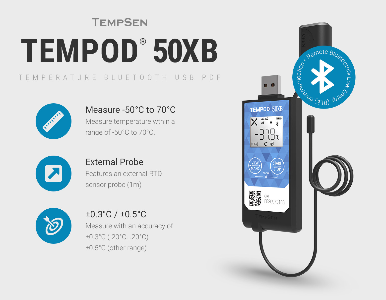 Tempod 50XB Low Temperature Bluetooth Data Logger