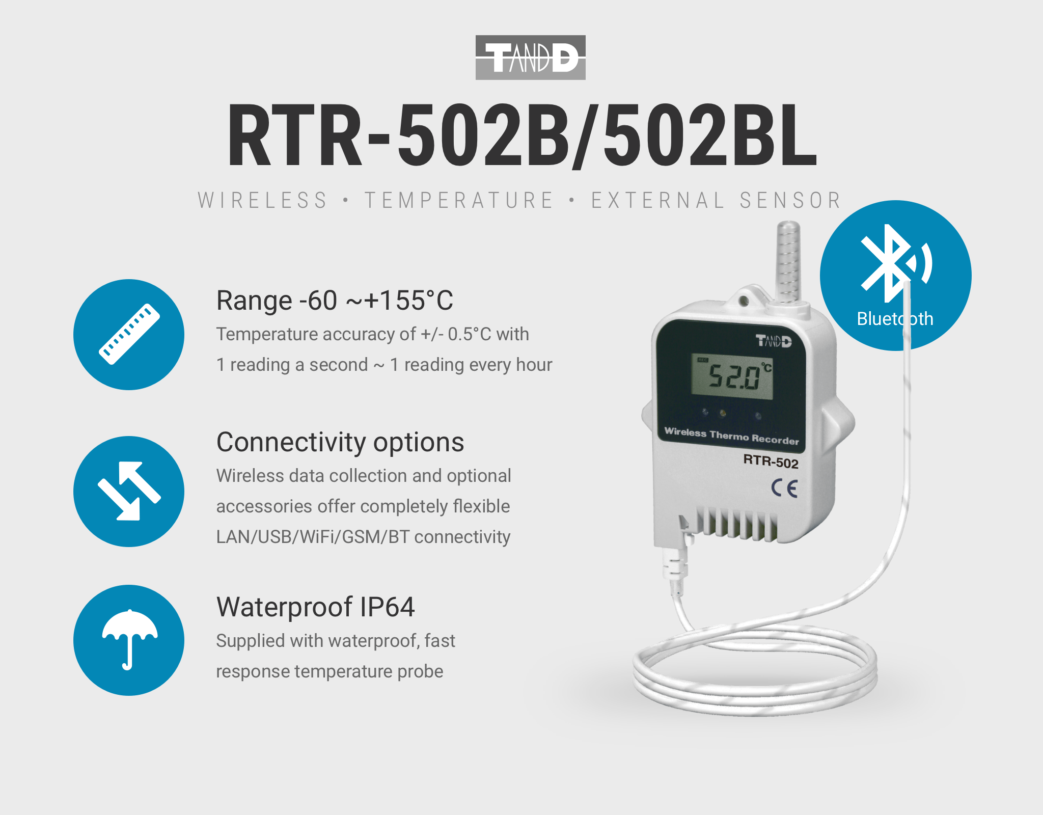 RTR502B Wireless Temperature Data Logger with External Sensor – Loggershop